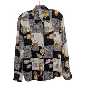 Paolo Santini Silk Animal Print Shirt Womens Size 18 Black Watch Sunglasses Bags